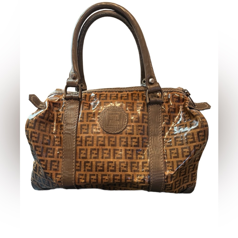 Fendi Brown Logo Glassy Satchel